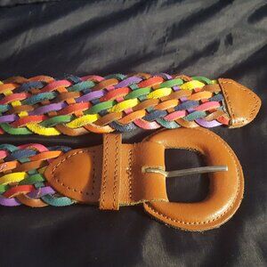 *Vtg OOAK Leather Belt Sz36 Adjusts Colorful Braid Imported Handmade Boho Hippie